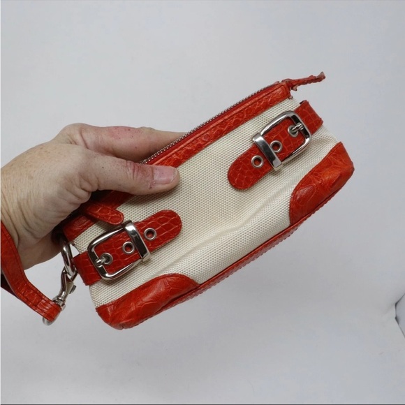 ISABELLA FIORE canvas and crocodile-embossed orange/red leather GORGEOUS vintage - Picture 2 of 8